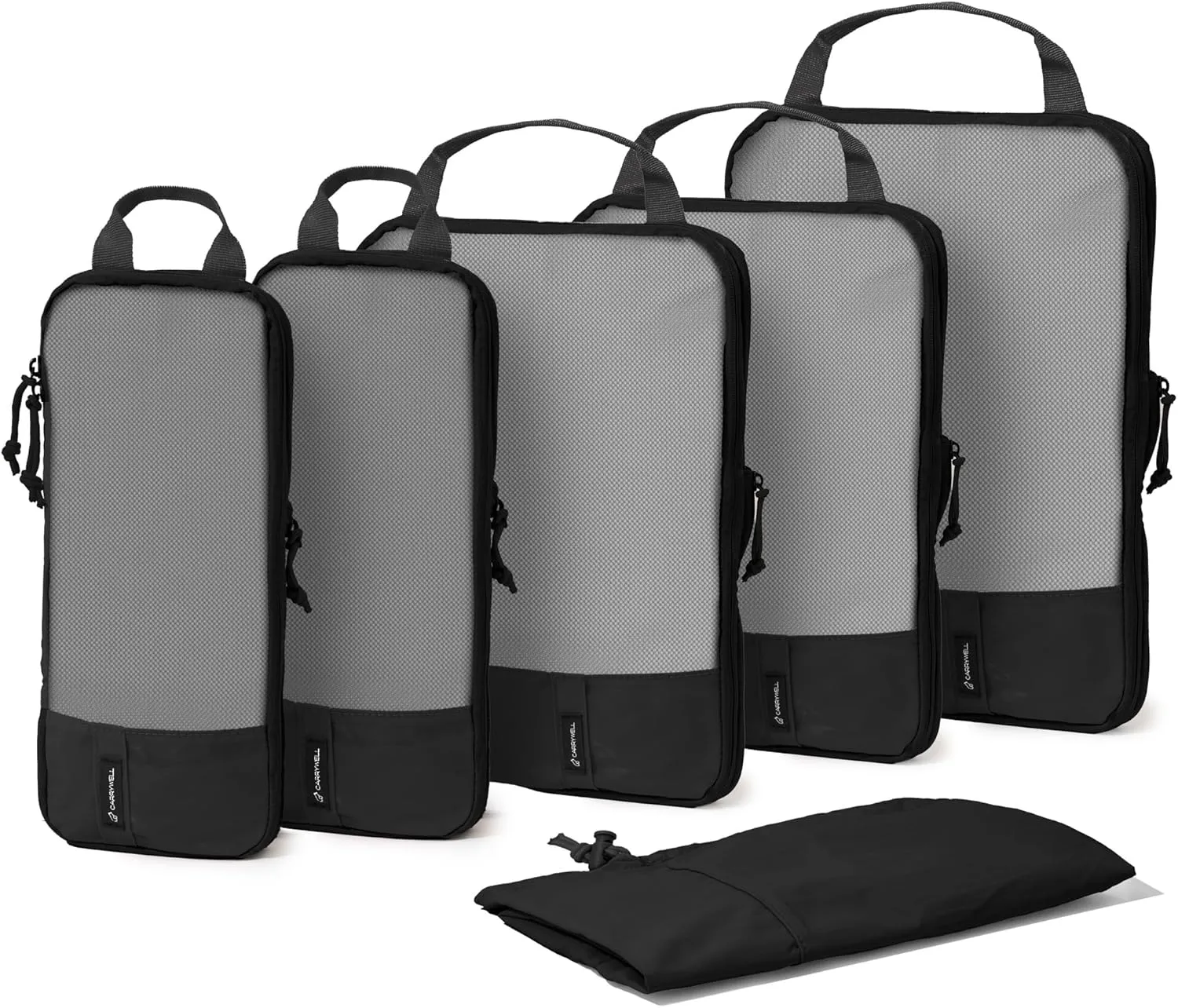 (Not Made In China) Compression Packing Cubes For Travel 6pc Set, Suitcase and Luggage Organizer Bags, Lightweight, Durable (Black)