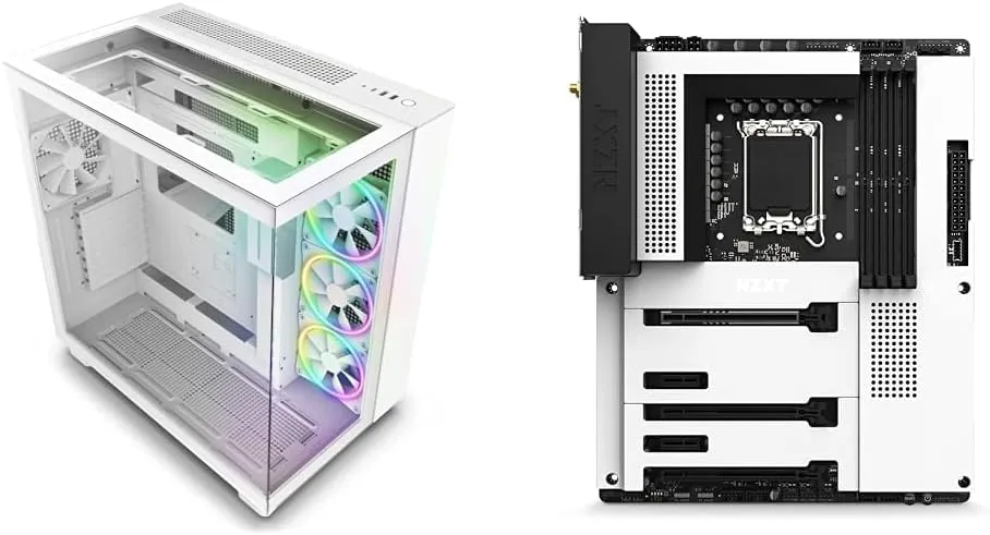 NZXT H9 Elite Dual-Chamber ATX Mid-Tower PC Gaming Case – Includes 3 x 120mm F120 RGB Duo Fans with Controller– Glass Front & N7 Z790 Motherboard - N7-Z79XT-W1 - Intel Z790 chipset (Supports 12th