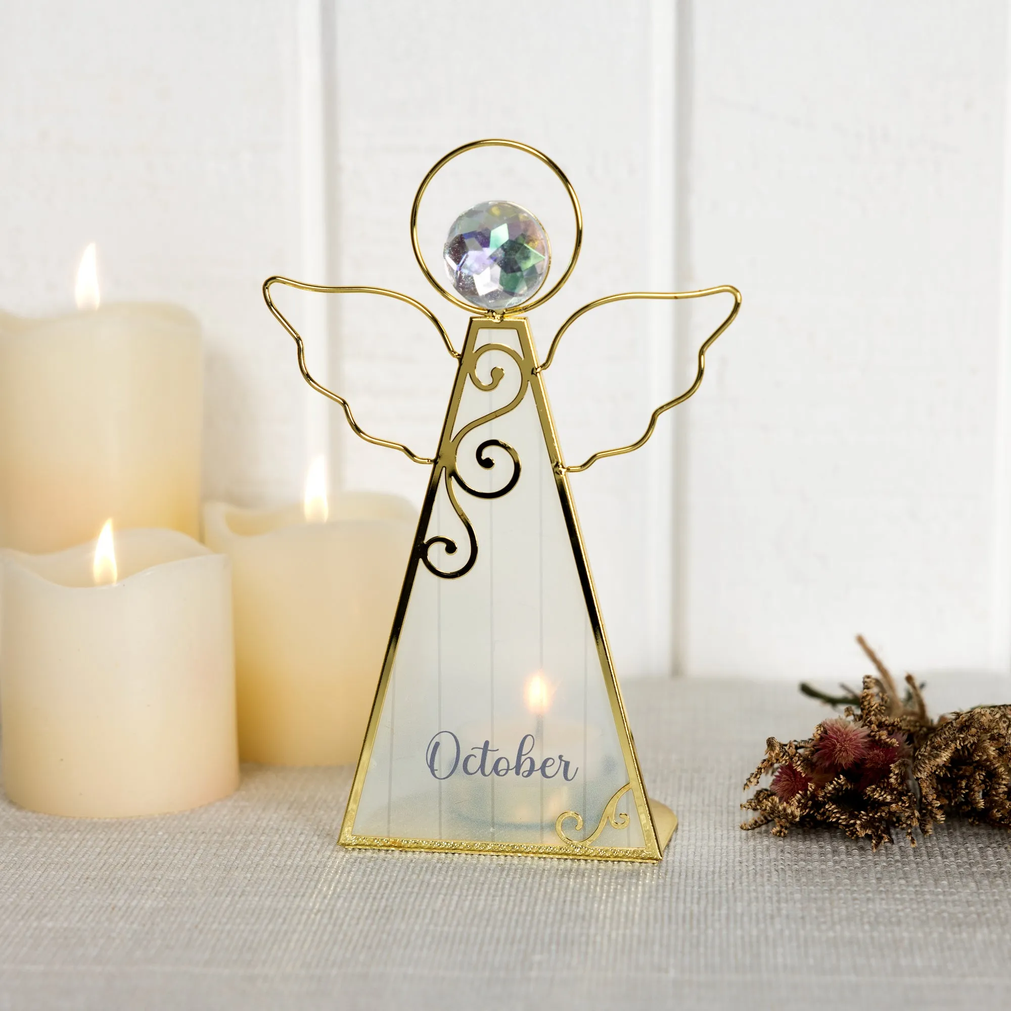 October 6.5" Monthly Angel Tea Light Holder