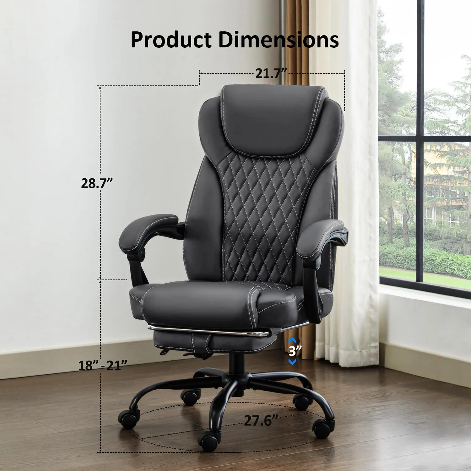 Office Chair, Big and Tall Office Chair with Foot Rest Ergonomic Chair Home Office Desk Chairs Reclining High Back Leather Chair with Lumbar Support(Gray)