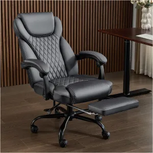 Office Chair, Big and Tall Office Chair with Foot Rest Ergonomic Chair Home Office Desk Chairs Reclining High Back Leather Chair with Lumbar Support(Gray)
