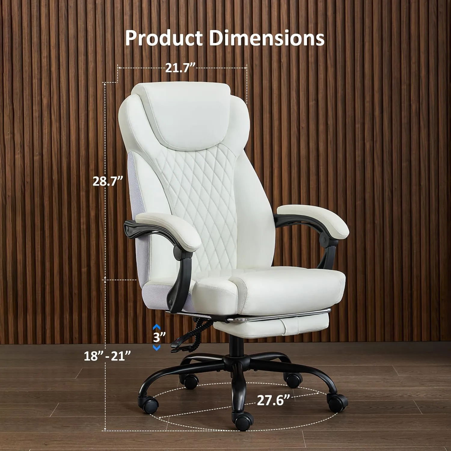 Office Chair, Big and Tall Office Chair with Foot Rest Ergonomic Chair Home Office Desk Chairs Reclining High Back Leather Chair with Lumbar Support(White)