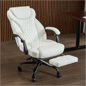 Office Chair, Big and Tall Office Chair with Foot Rest Ergonomic Chair Home Office Desk Chairs Reclining High Back Leather Chair with Lumbar Support(White)