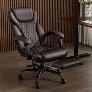 Office Chair, Big and Tall Office Chair with Foot Rest Ergonomic Desk Chairs Reclining High Back Leather Chairs with Lumbar Support(Brown)