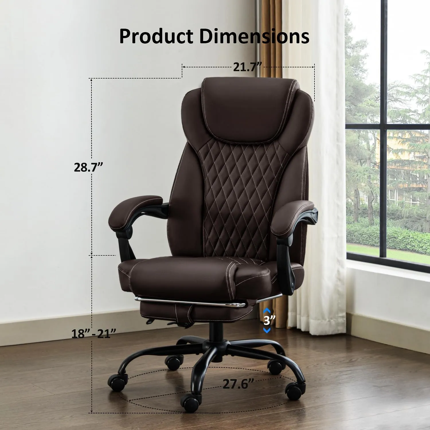 Office Chair, Big and Tall Office Chair with Foot Rest Ergonomic Desk Chairs Reclining High Back Leather Chairs with Lumbar Support(Brown)