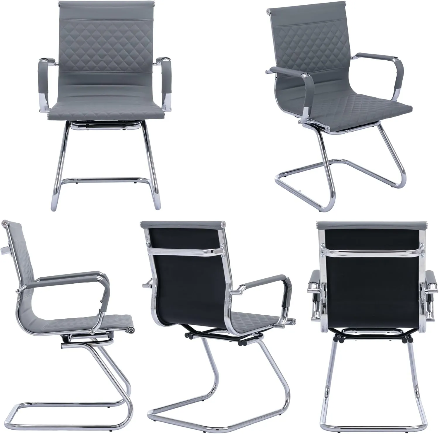 Office Guest Chairs - Set of 2 Modern PU Leather Desk Chairs with Mid Back, Grey
