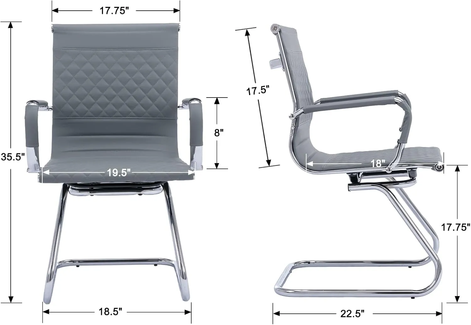 Office Guest Chairs - Set of 2 Modern PU Leather Desk Chairs with Mid Back, Grey