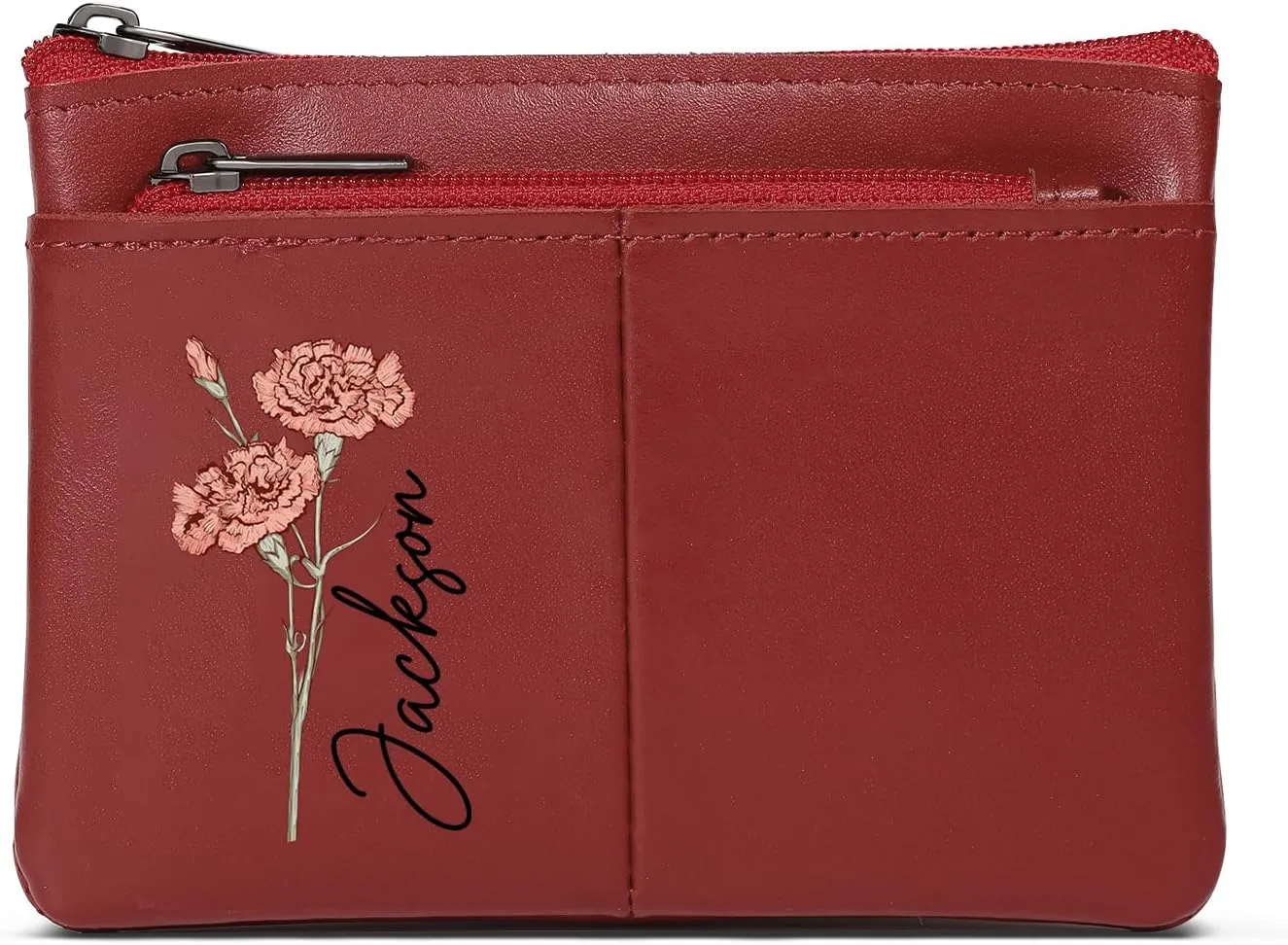 OPALSTOCK Personalized Leather Wallet for Women – Custom Name Purse with Engraved Birth Flower – Small Zipper Coin Wallet, Custom Ladies Purse – Gift for Mother's Day, Birthday Present (Styles 4)