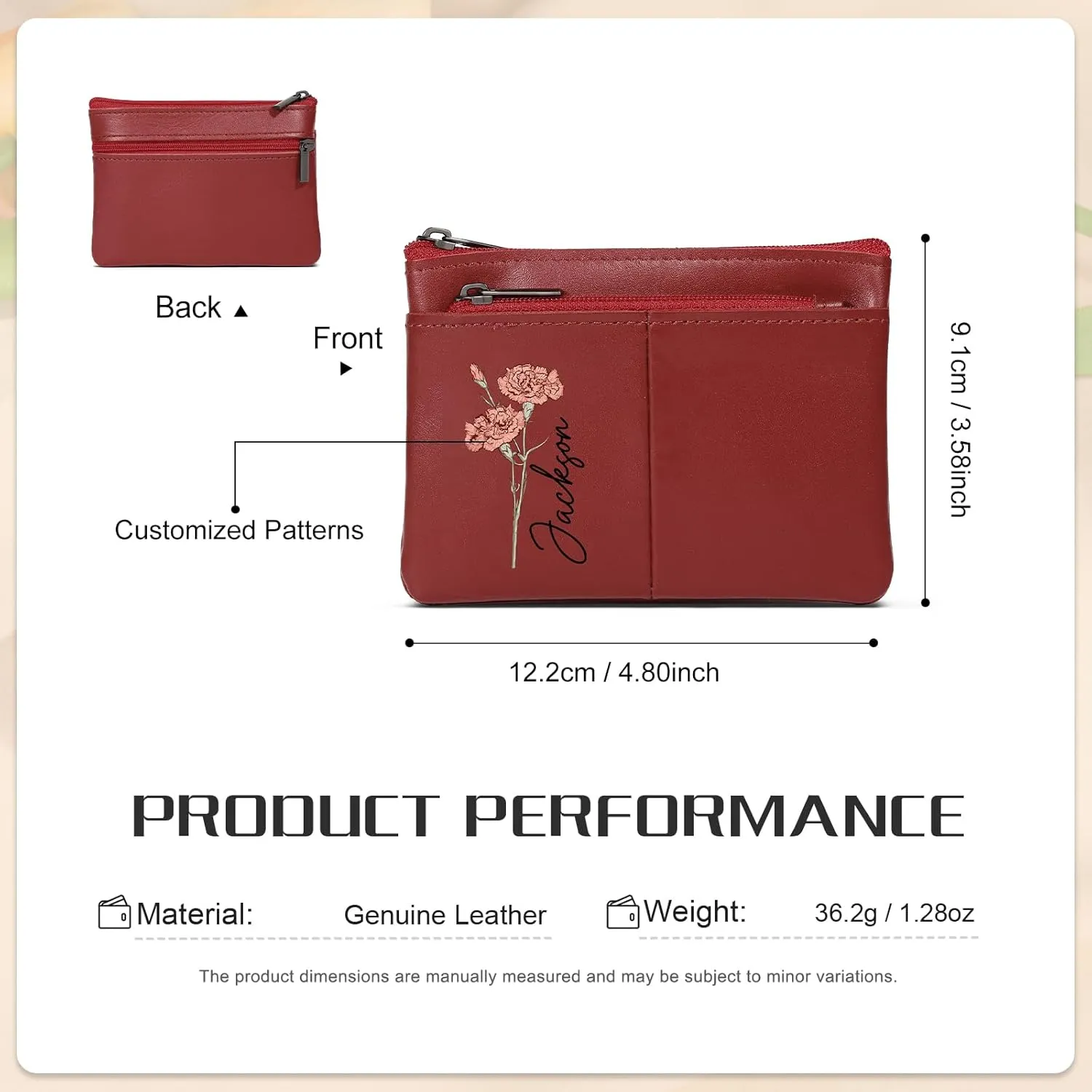 OPALSTOCK Personalized Leather Wallet for Women – Custom Name Purse with Engraved Birth Flower – Small Zipper Coin Wallet, Custom Ladies Purse – Gift for Mother's Day, Birthday Present (Styles 4)