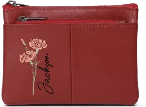 OPALSTOCK Personalized Leather Wallet for Women – Custom Name Purse with Engraved Birth Flower – Small Zipper Coin Wallet, Custom Ladies Purse – Gift for Mother's Day, Birthday Present (Styles 4)