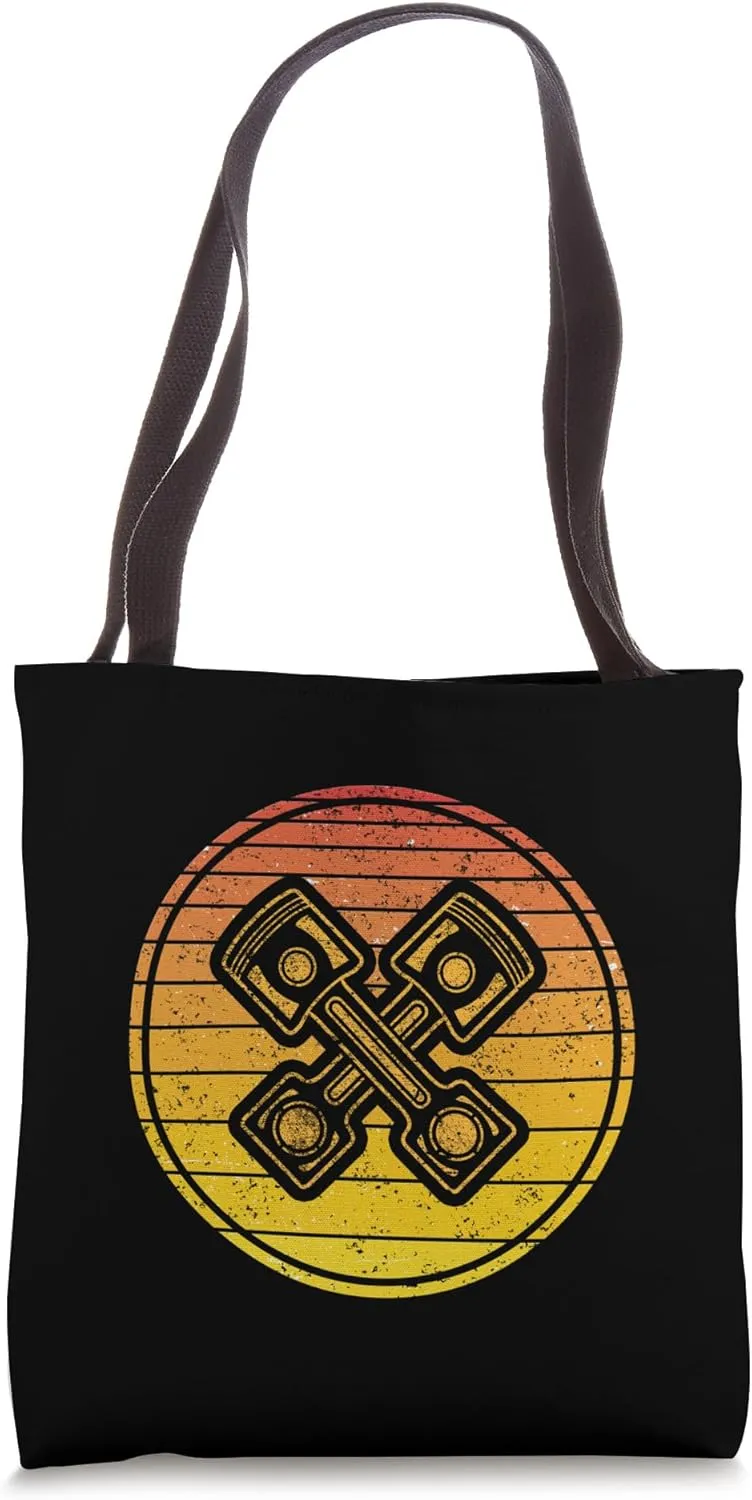 Orange retro circle with motor piston for proud mechanics Tote Bag