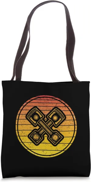 Orange retro circle with motor piston for proud mechanics Tote Bag
