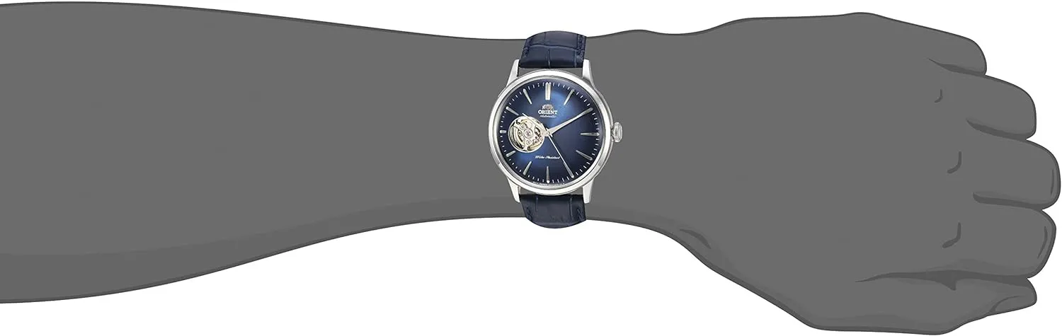 Orient 'Bambino Open Heart' Japanese Automatic Stainless Steel and Leather Dress Watch