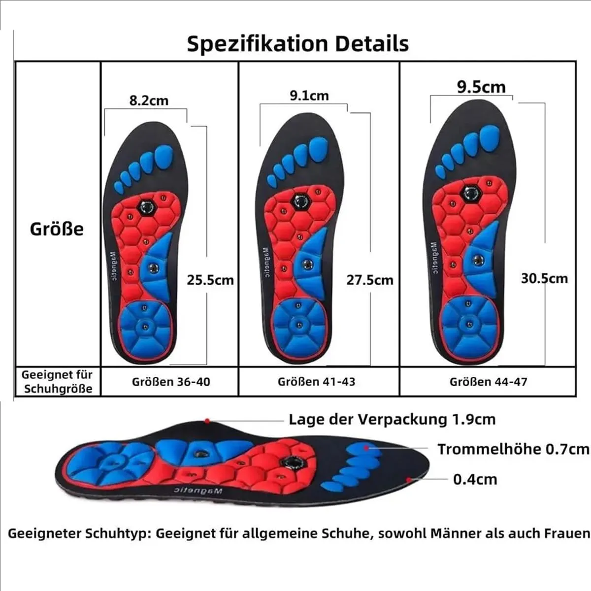 Orthopedic Magnetic Therapy Insoles Slimming Weight Loss Arch Support Shoes Pads for Men Women Massage Foot Care Sole(S(36-40))