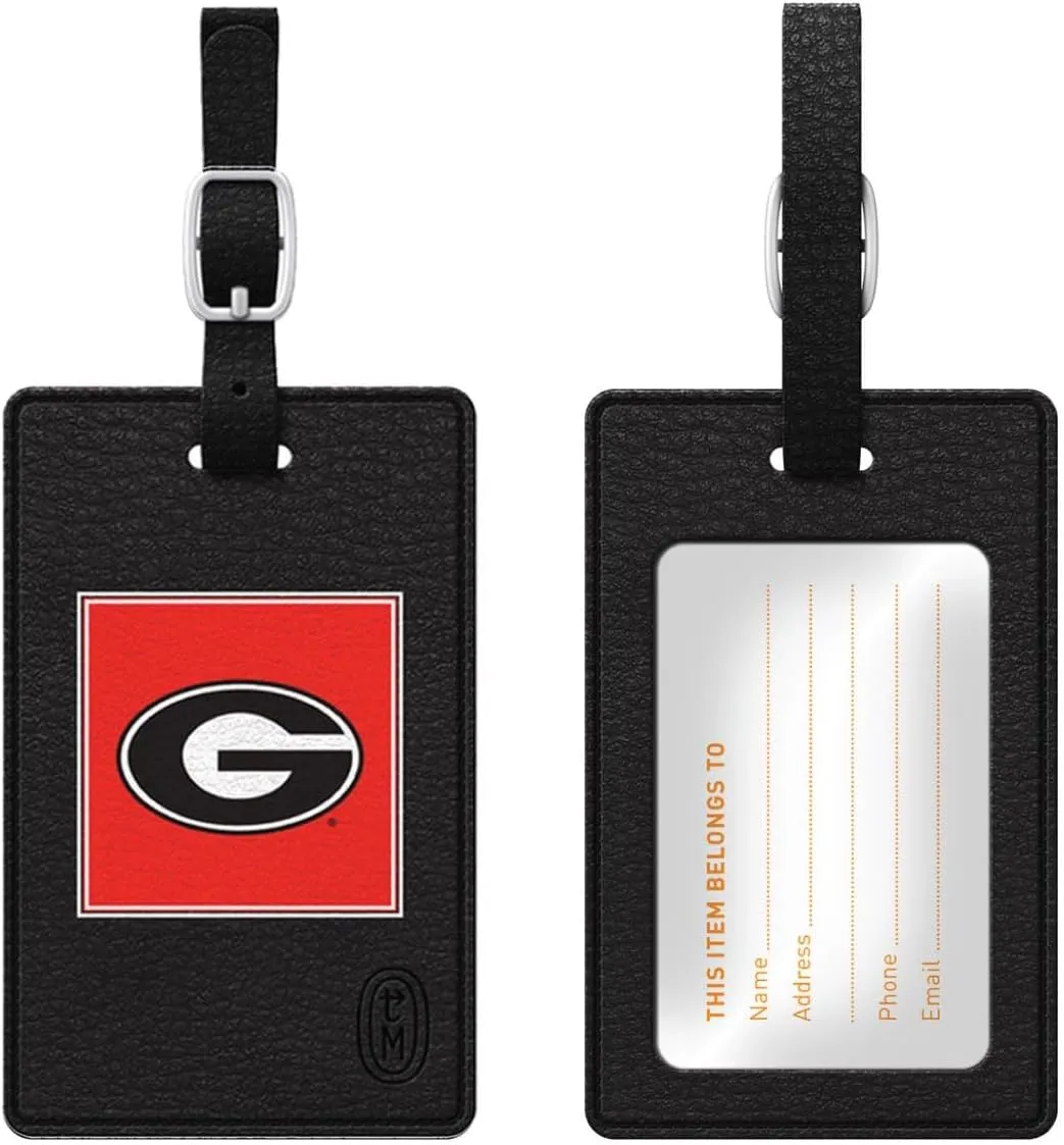 OTM Essentials University of Georgia Faux Leather Luggage Tag, Durable Travel Accessories with Adjustable Strap and ID Card, Classic