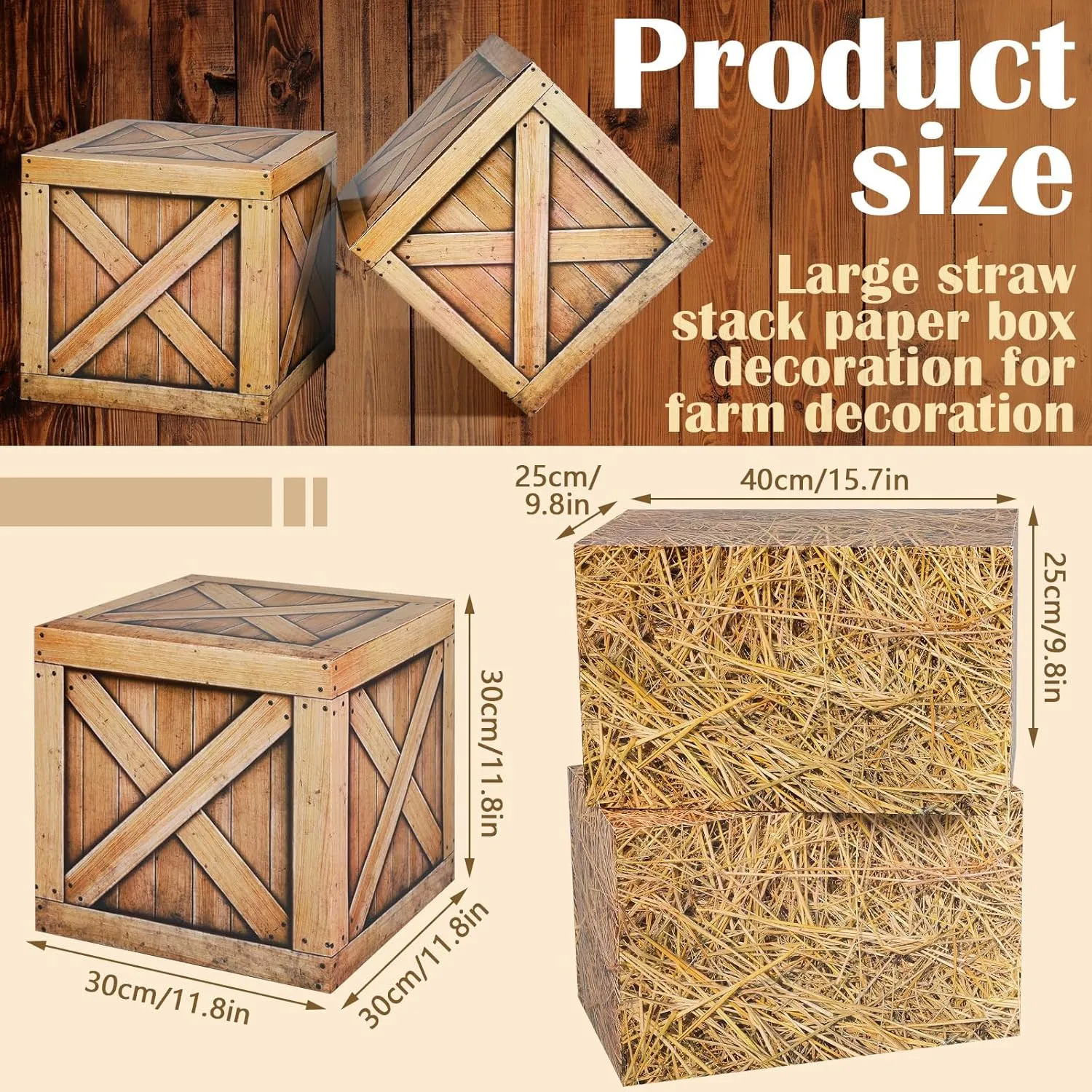 Outus 8 Pcs Hay Bales Boxes Decor Western Cowboy Party Decorations Trunk or Treat Car Decor Fake Hay Photo Booth Props Wooden Grain Straw Boxes for Fall Harvest Halloween(Straw)