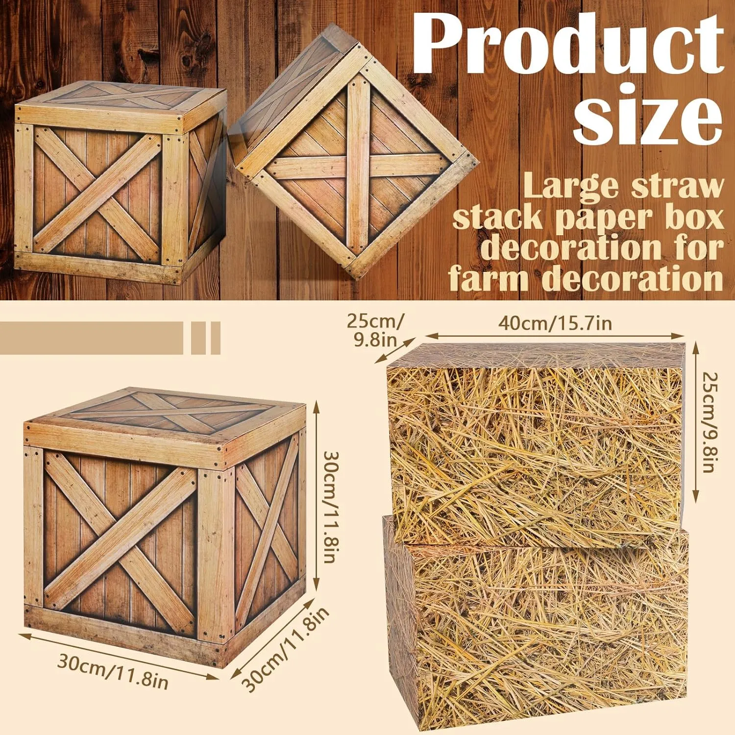 Outus 8 Pcs Hay Bales Boxes Decor Western Cowboy Party Decorations Trunk or Treat Car Decor Fake Hay Photo Booth Props Wooden Grain Straw Boxes for Fall Harvest Halloween(Straw)