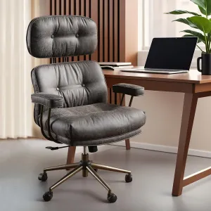 ovios Ergonomic Home Office Chair, Mid-Century Modern Faux Leather Chairs with Thickened Cushions, Comfy High Back Swivel Rolling Executive Computer Armchair (Dark Grey, Suede Leather)