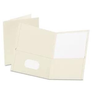 Oxford™ Twin-Pocket Folder, Embossed Leather Grain Paper, 0.5" Capacity, 11 X 8.5, White, 25/box