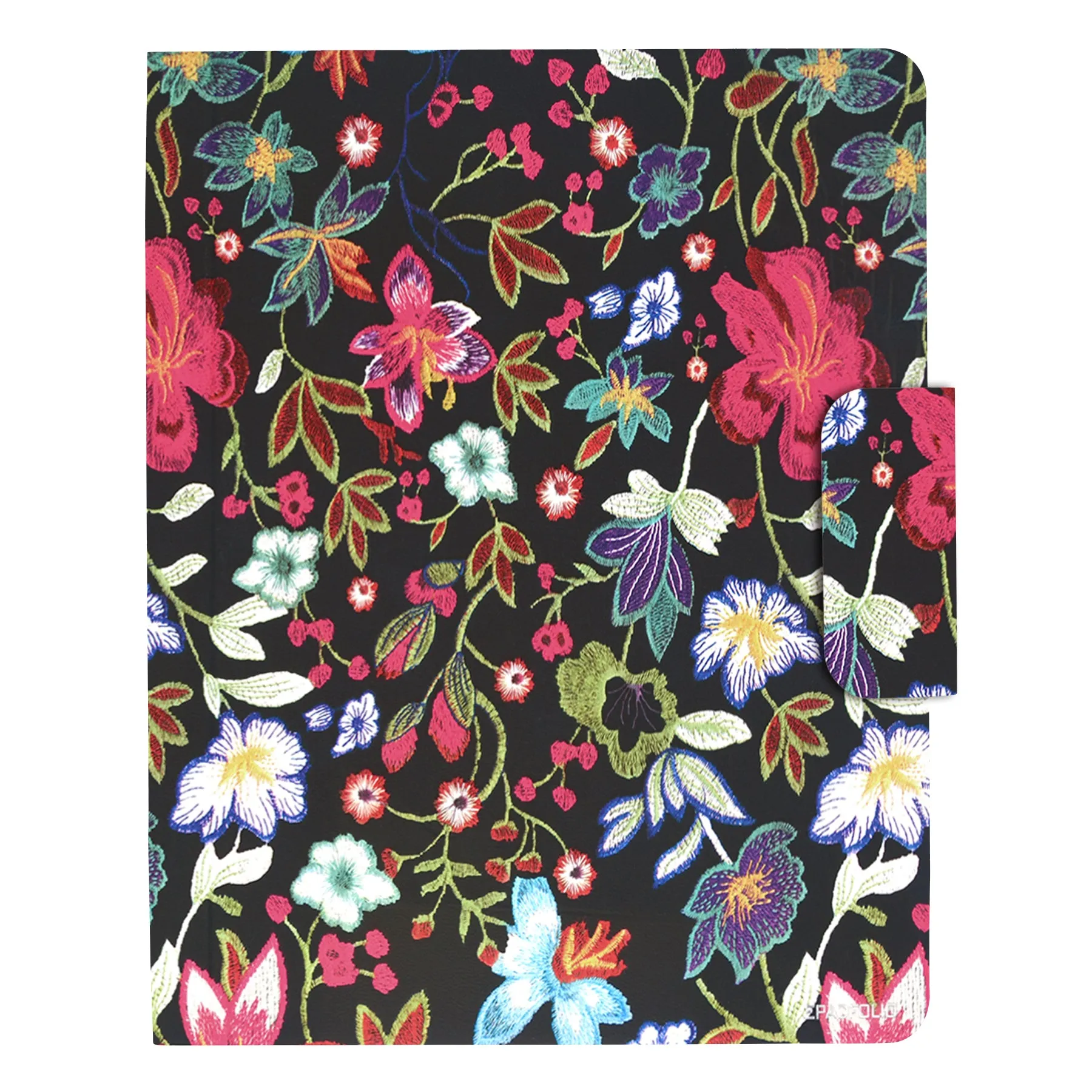 Padfolio Ring Binder with Expanded Document Bag, Flower Texture PU Leather Organizer Portfolio with 2-Ring Binder and Clipboard