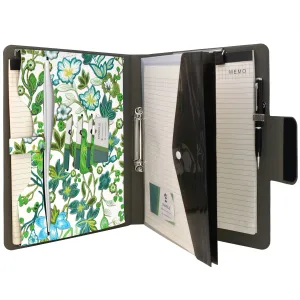 Padfolio Ring Binder with Expanded Document Bag, Flower Texture PU Leather Organizer Portfolio with 2-Ring Binder and Clipboard