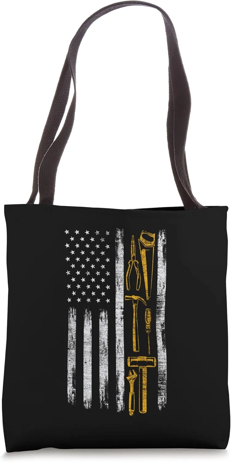Patriot Woodworker US Flag with Tools Carpenter Tote Bag