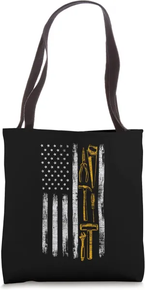 Patriot Woodworker US Flag with Tools Carpenter Tote Bag
