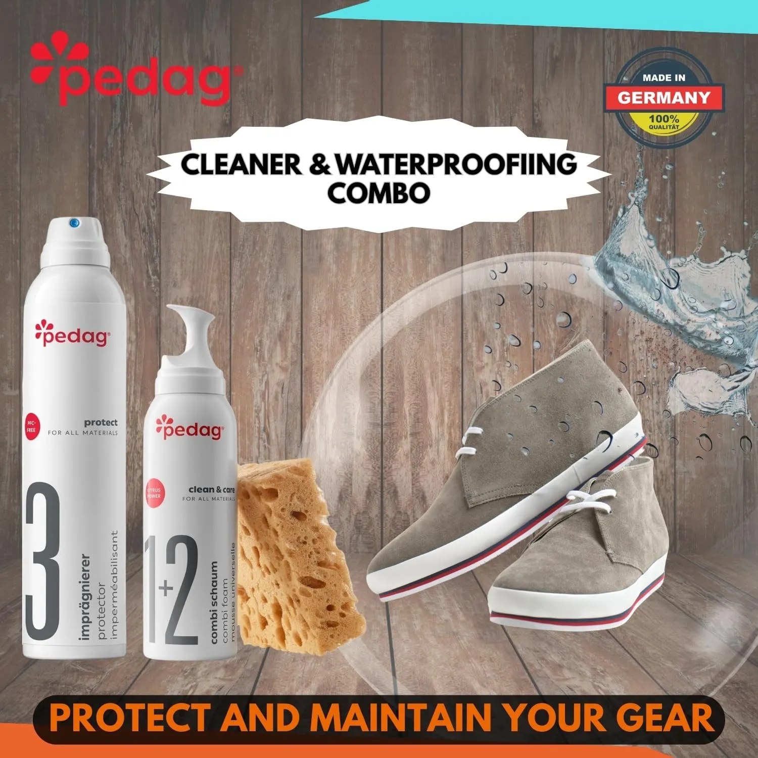 pedag Leather/Suede/Nubuck/Textile Cleaner and Conditioner with Waterproofing Kit, 250 ml/150 ml, 3 Count