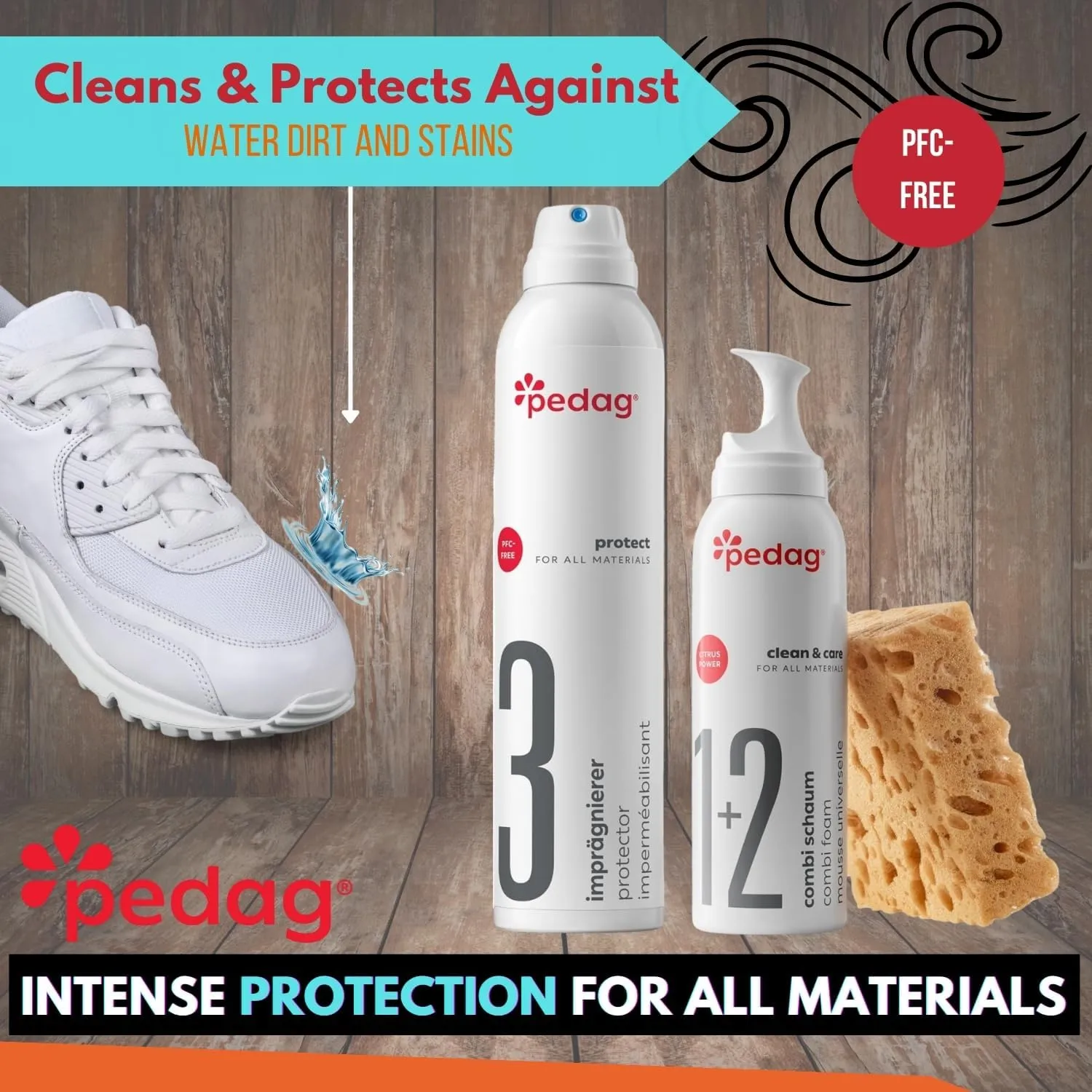 pedag Leather/Suede/Nubuck/Textile Cleaner and Conditioner with Waterproofing Kit, 250 ml/150 ml, 3 Count