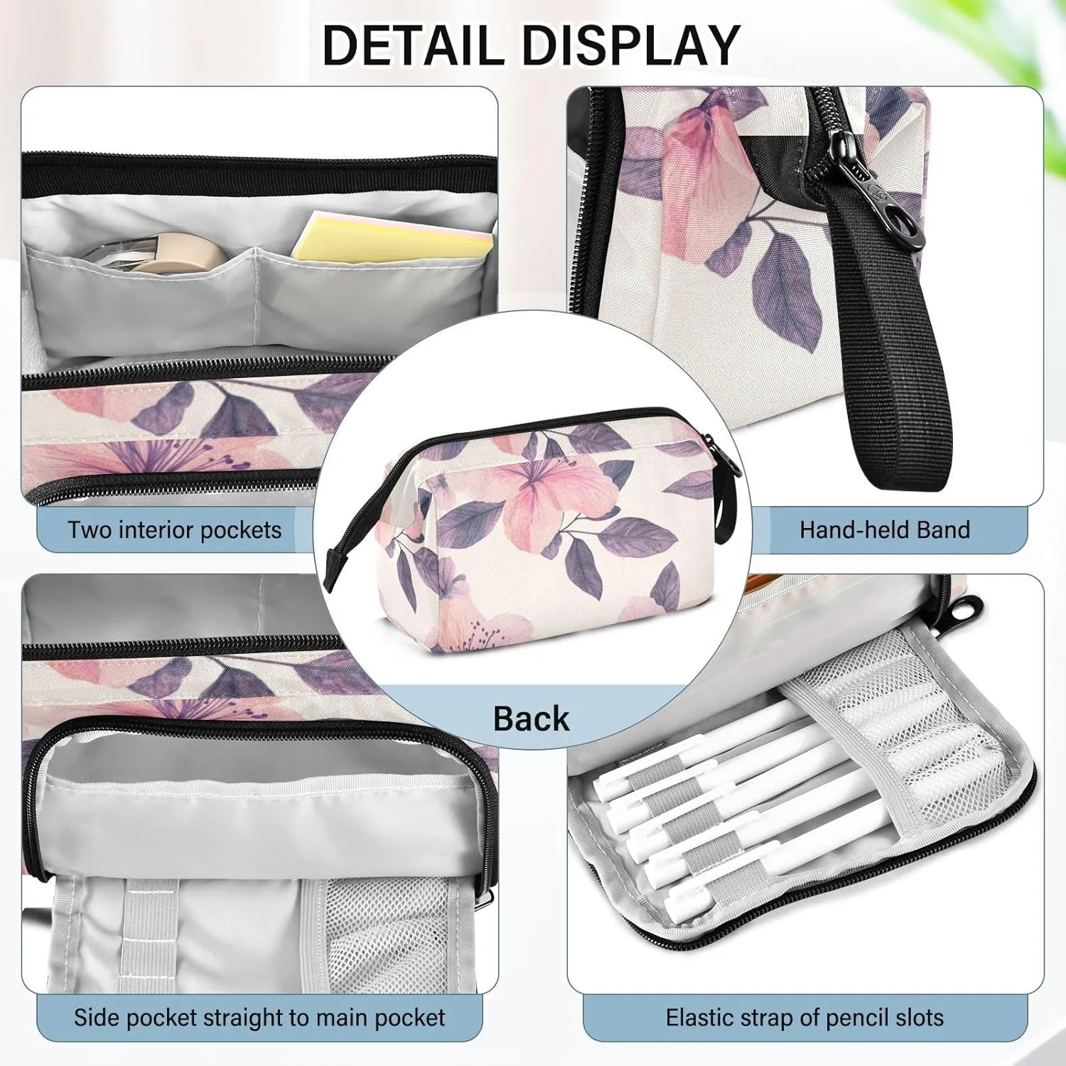 Pencil Case Pouch Aesthetic With Zipper Cute Cosmetic Bag Large For Teen Girls Boys Adults Boho Azalea Pink