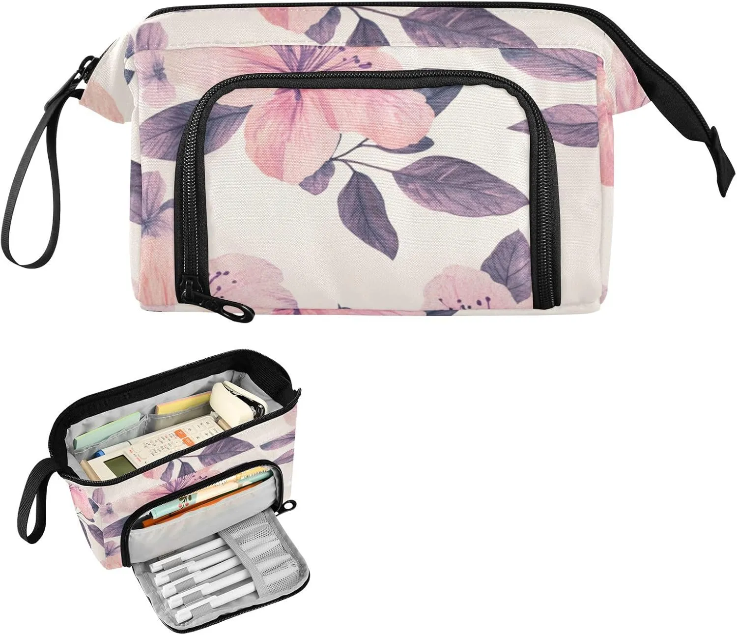 Pencil Case Pouch Aesthetic With Zipper Cute Cosmetic Bag Large For Teen Girls Boys Adults Boho Azalea Pink