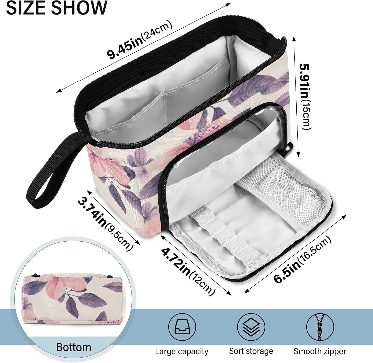 Pencil Case Pouch Aesthetic With Zipper Cute Cosmetic Bag Large For Teen Girls Boys Adults Boho Azalea Pink