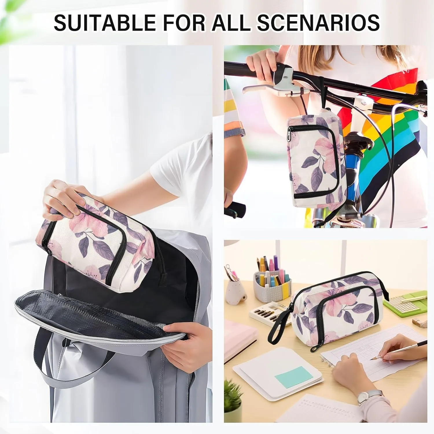 Pencil Case Pouch Aesthetic With Zipper Cute Cosmetic Bag Large For Teen Girls Boys Adults Boho Azalea Pink
