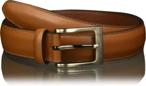 Perry Ellis Men's Timothy Leather Belt with Stitched Edges, Silver Prong Buckle, 1.5" Width (Available in Big & Tall)