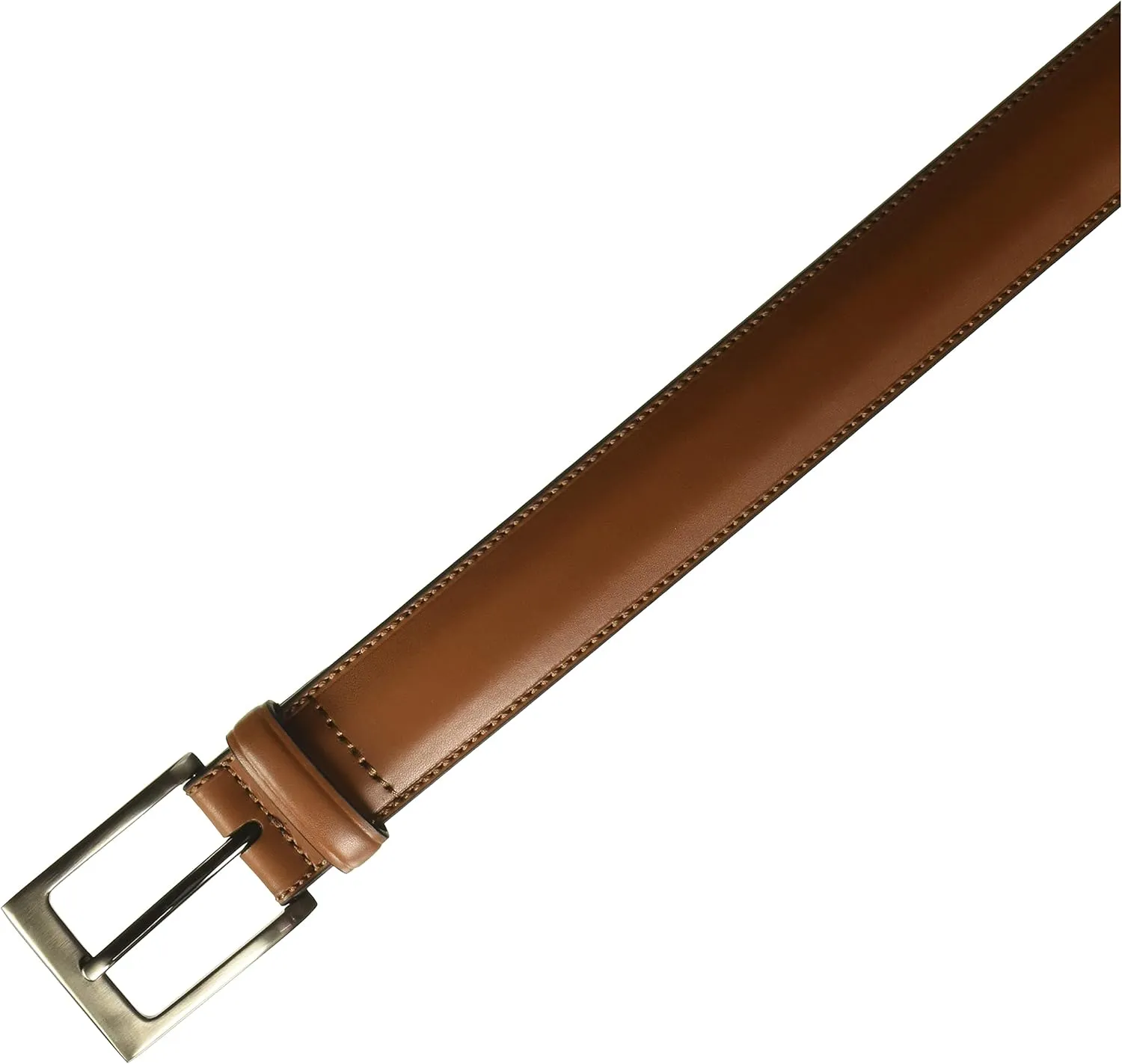 Perry Ellis Men's Timothy Leather Belt with Stitched Edges, Silver Prong Buckle, 1.5" Width (Available in Big & Tall)