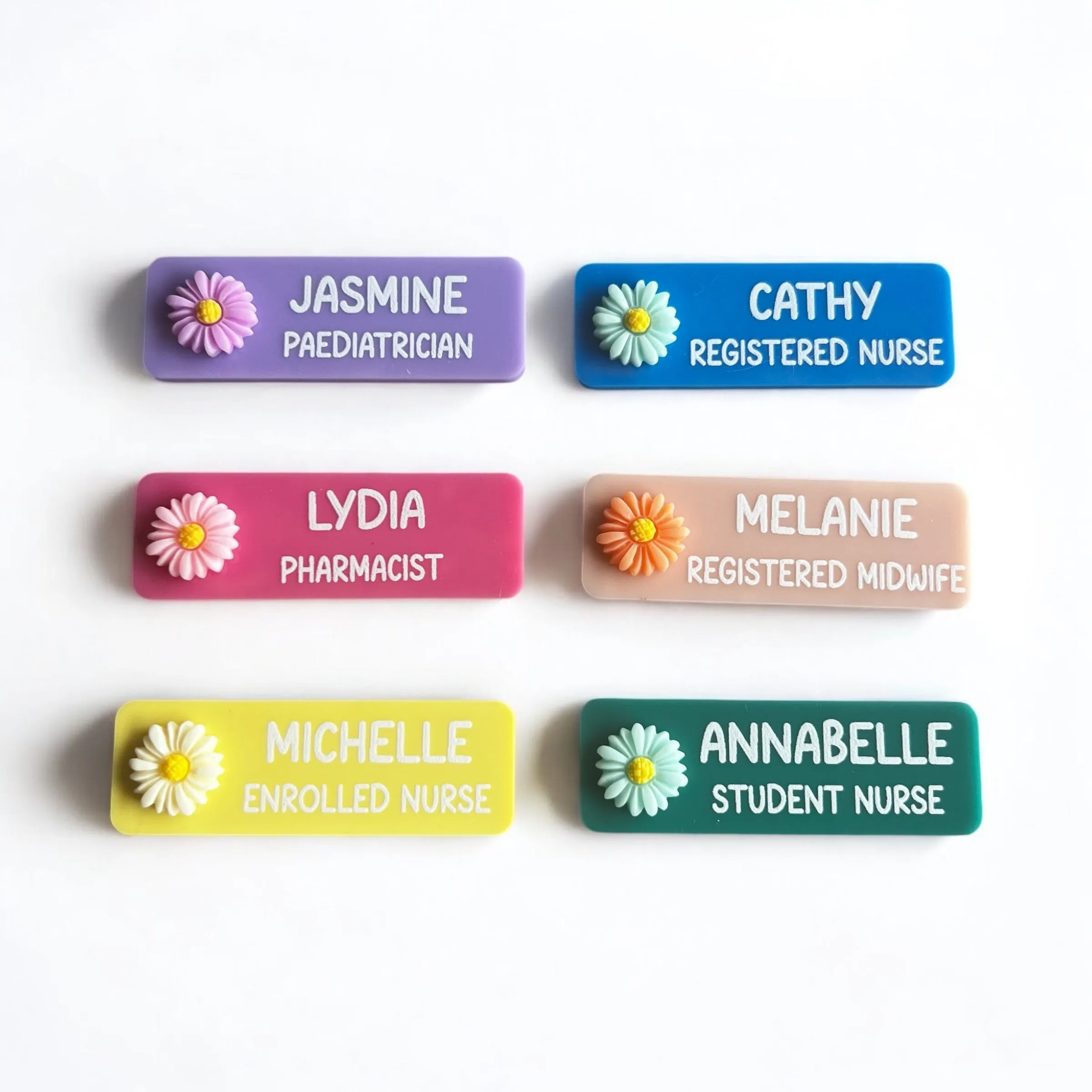 Personalised Coloured flower Name Badges Printed