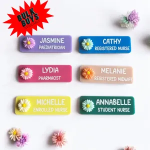 Personalised Coloured flower Name Badges Printed