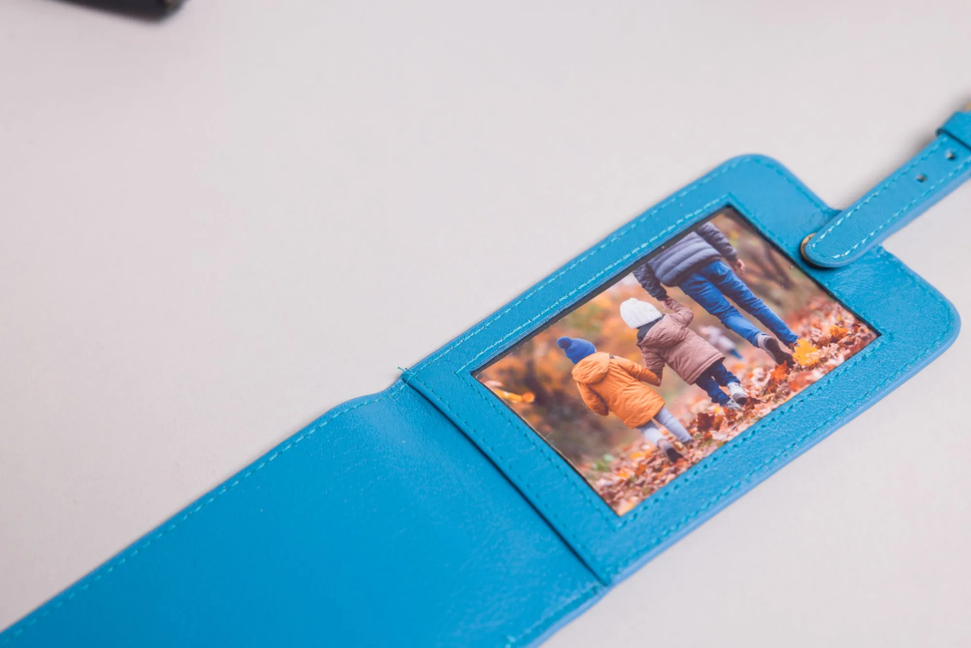 Personalised Engraved Blue Leather Luggage Tag