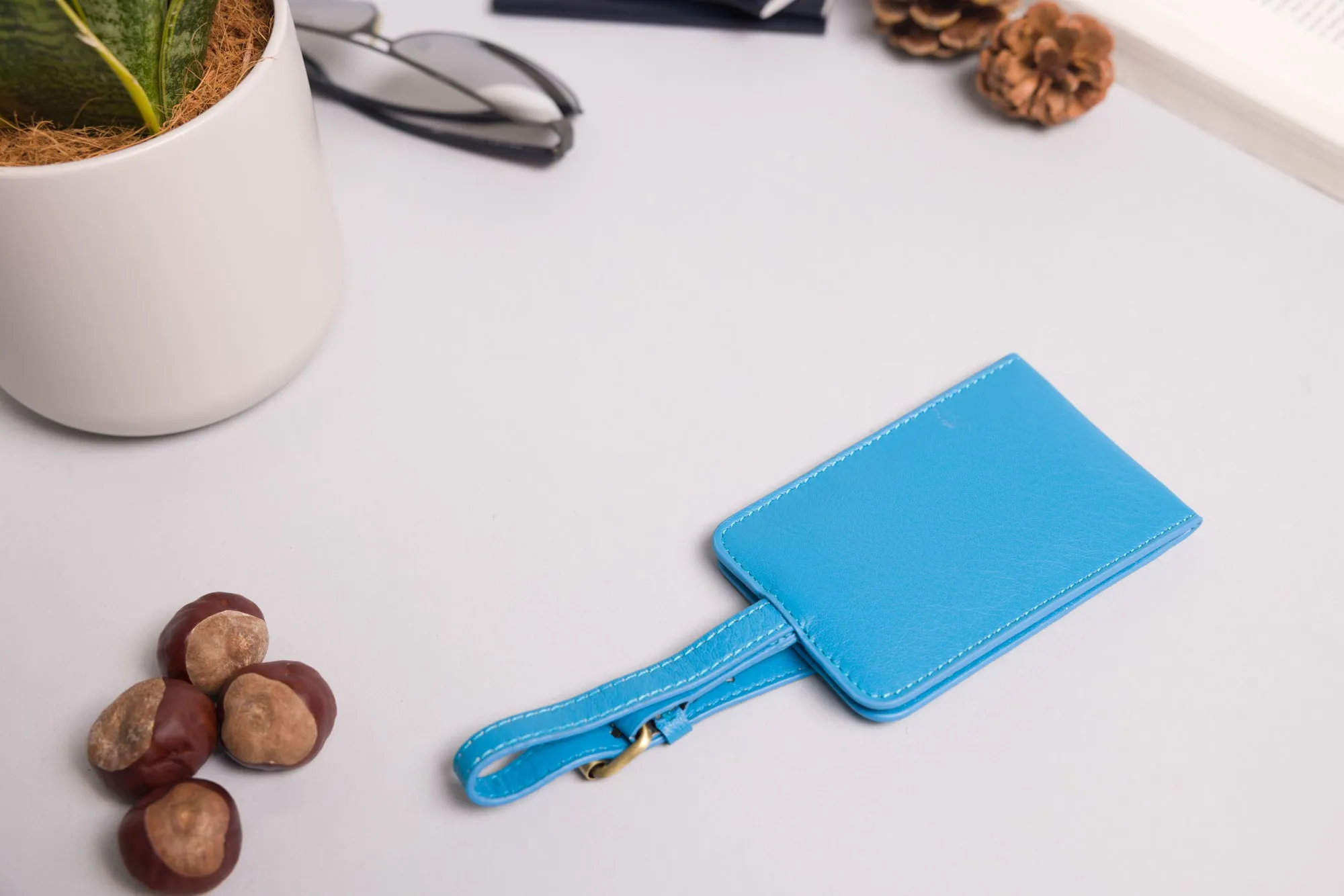 Personalised Engraved Blue Leather Luggage Tag