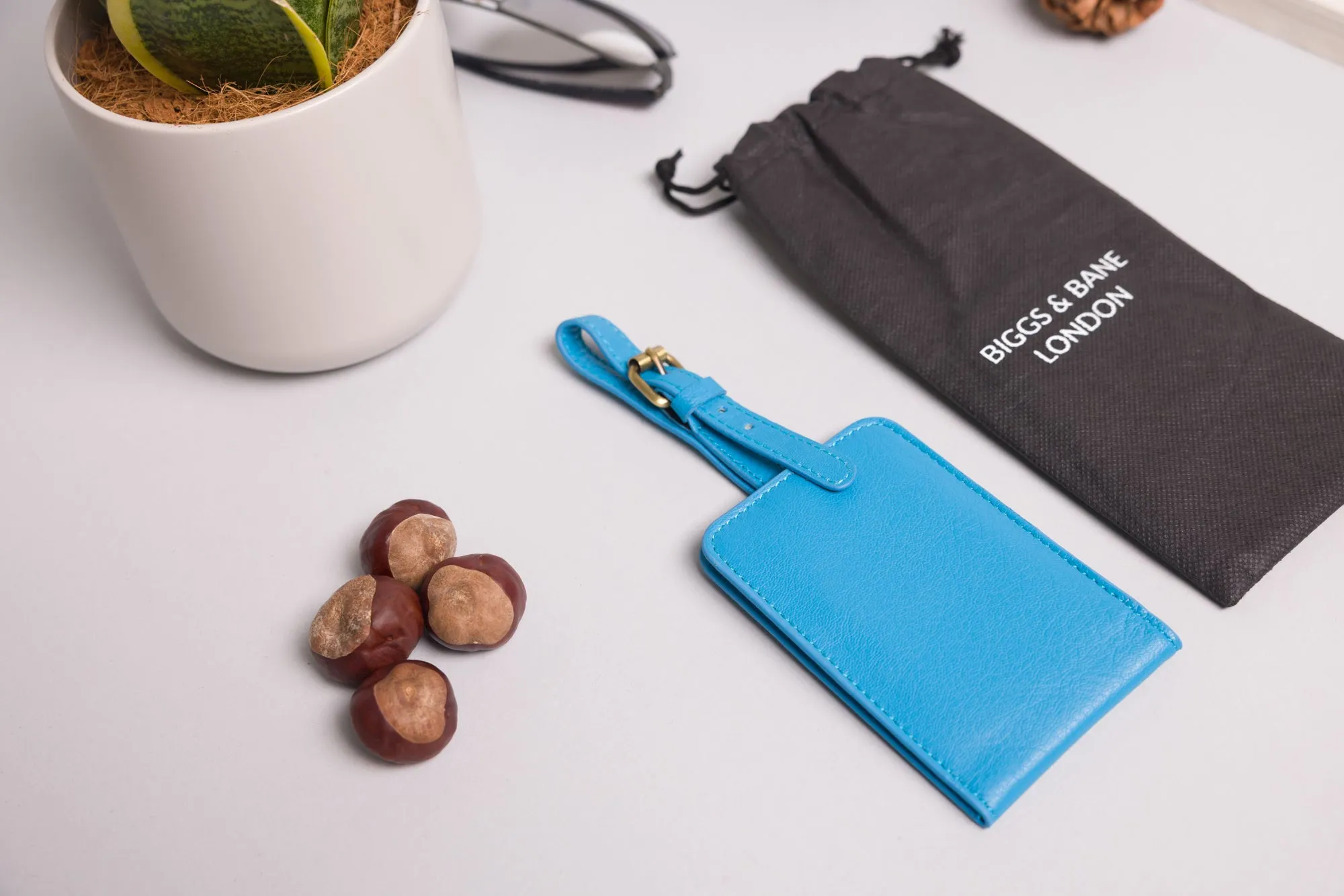 Personalised Engraved Blue Leather Luggage Tag