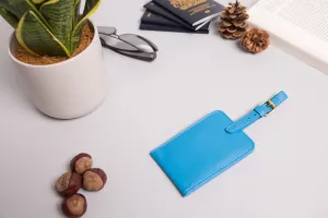 Personalised Engraved Blue Leather Luggage Tag