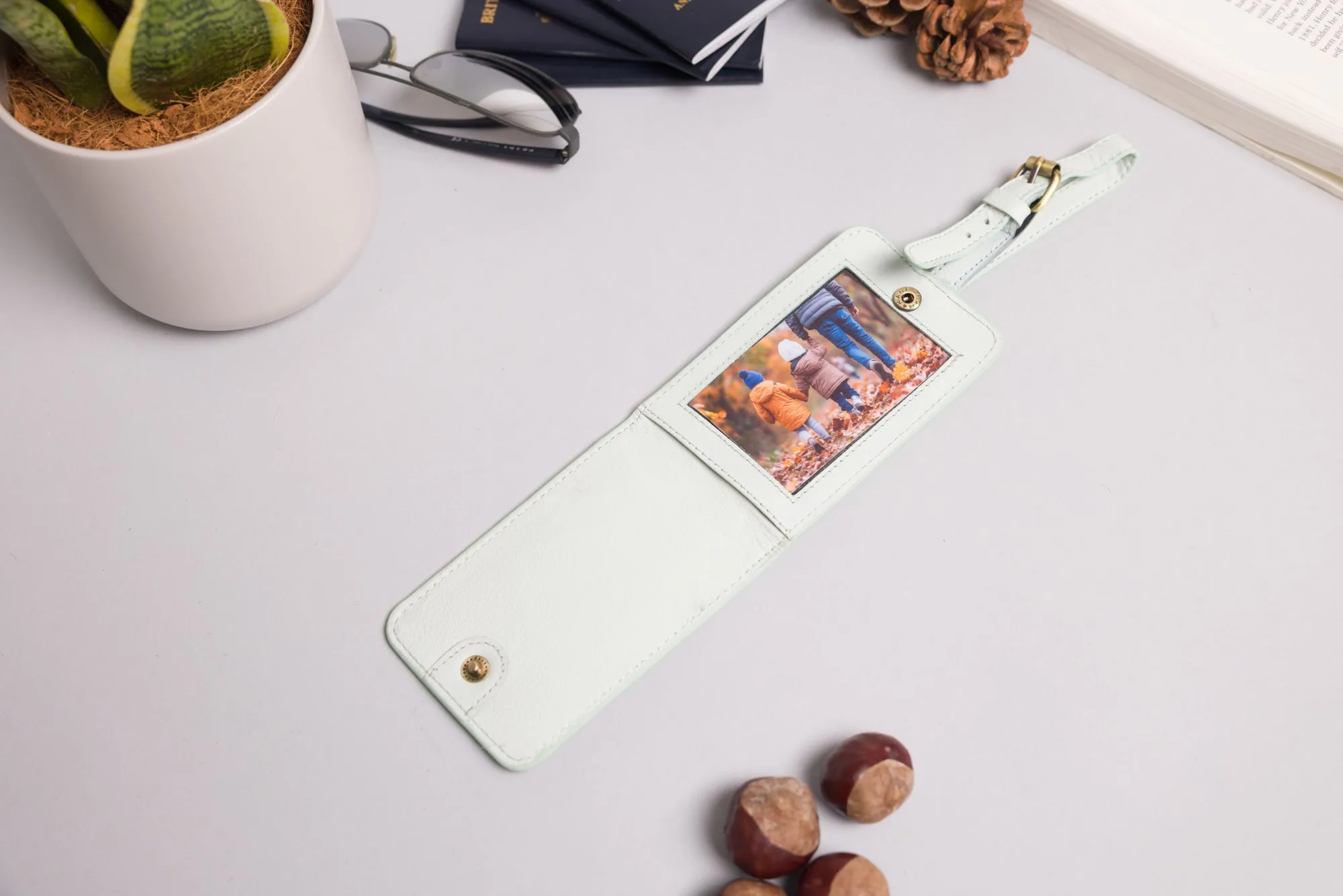 Personalised Engraved Mint Leather Luggage Tag