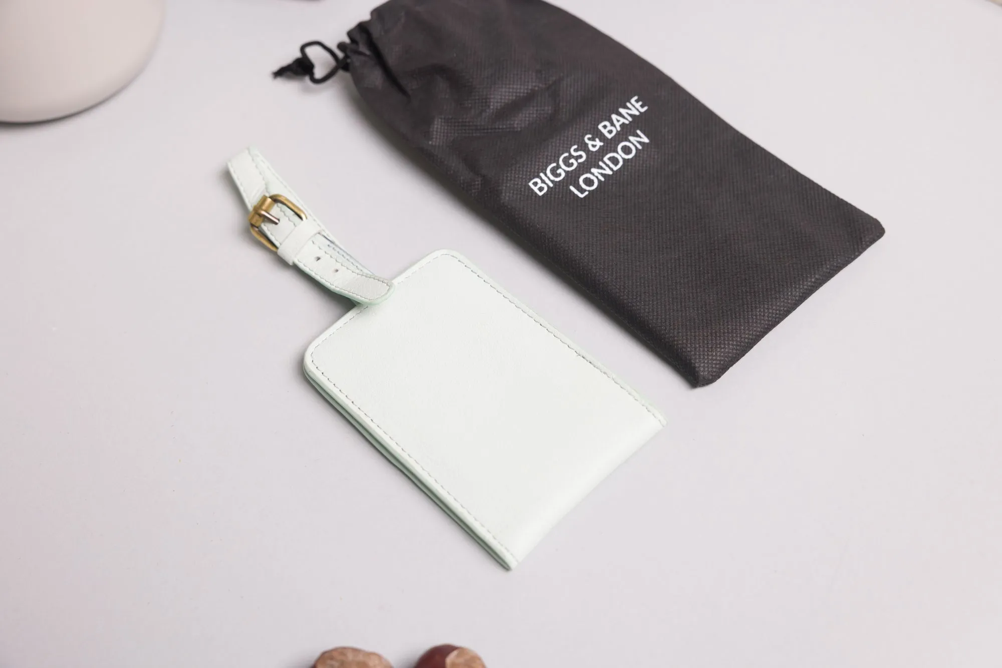 Personalised Engraved Mint Leather Luggage Tag