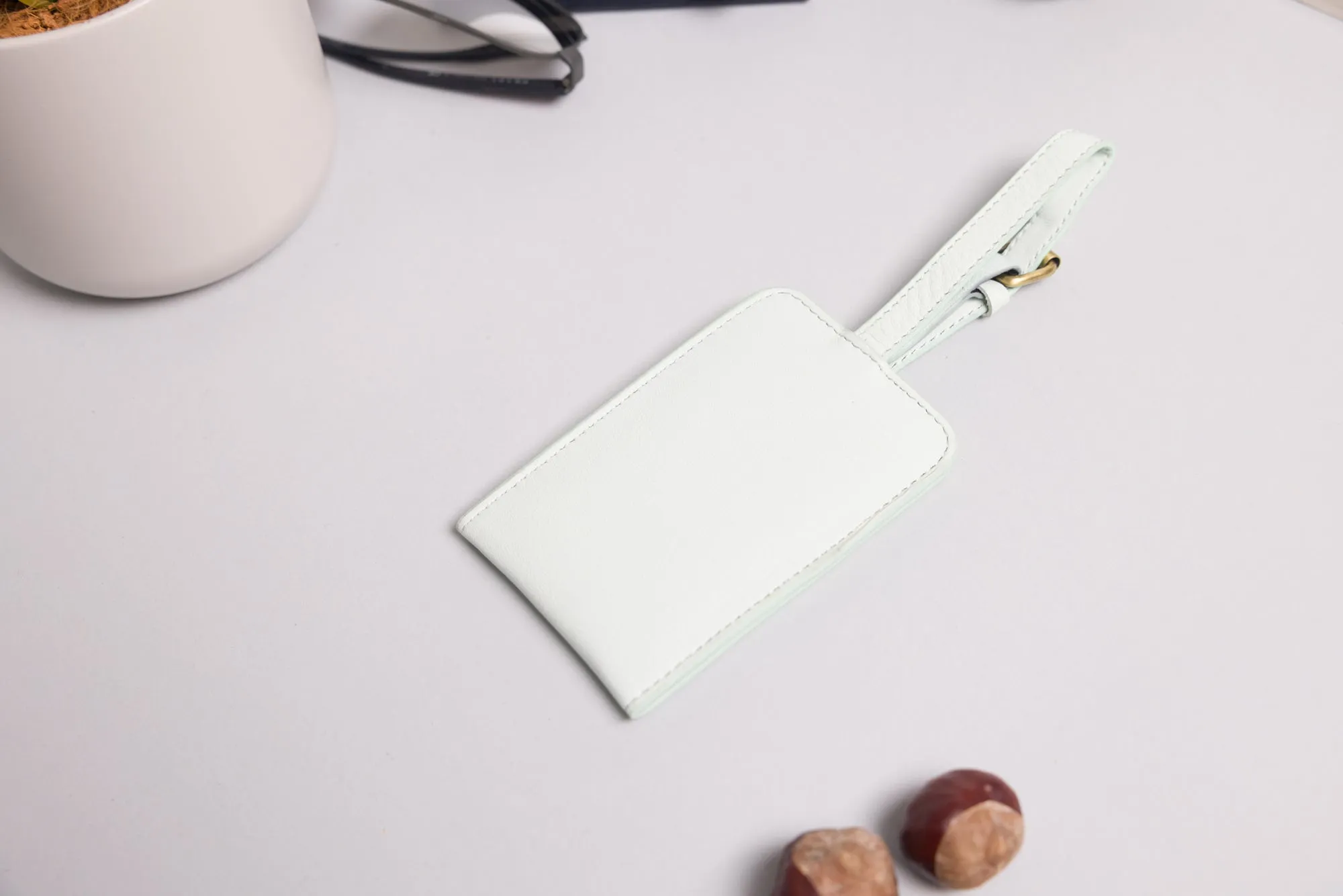 Personalised Engraved Mint Leather Luggage Tag