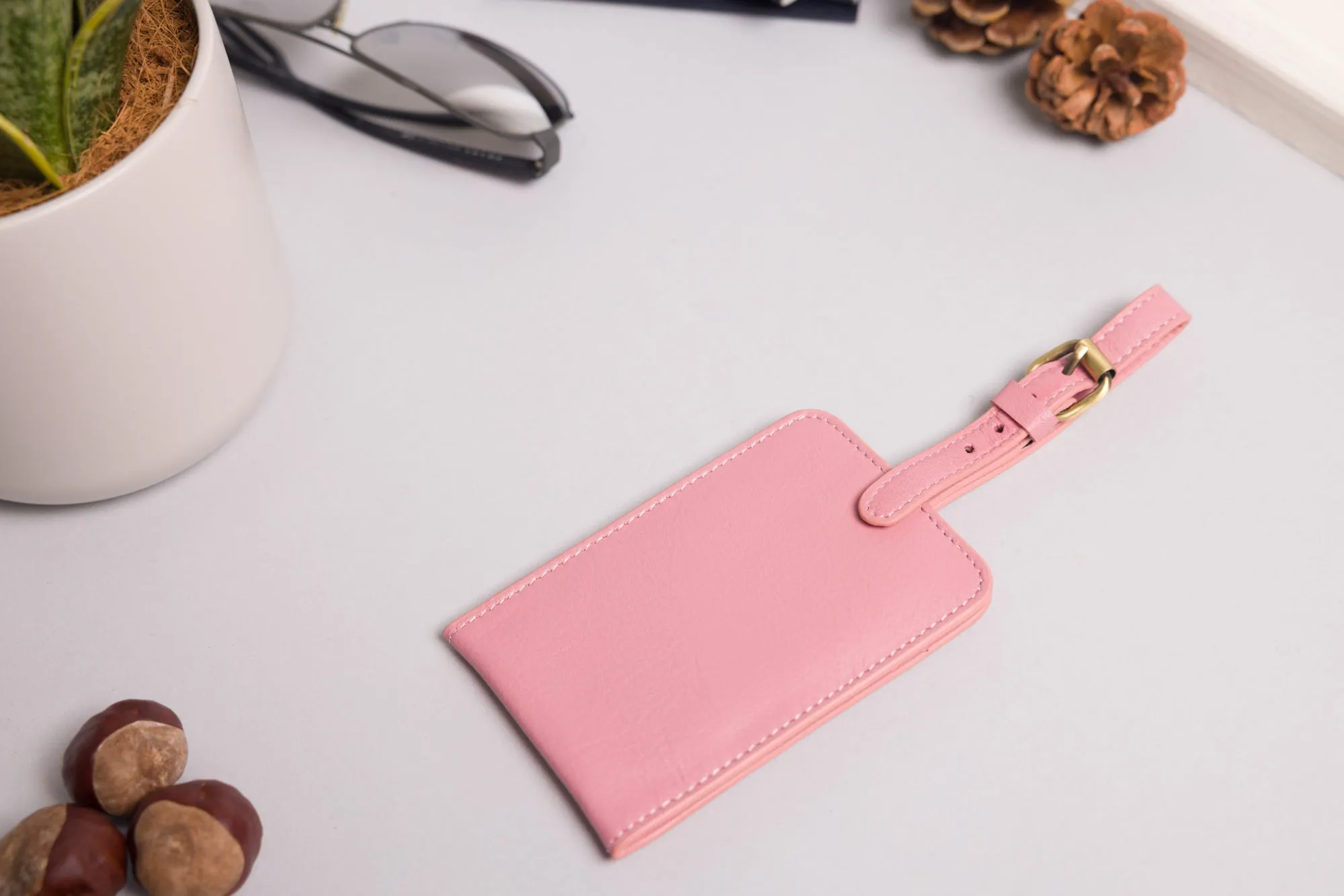 Personalised Engraved Pink Leather Luggage Tag