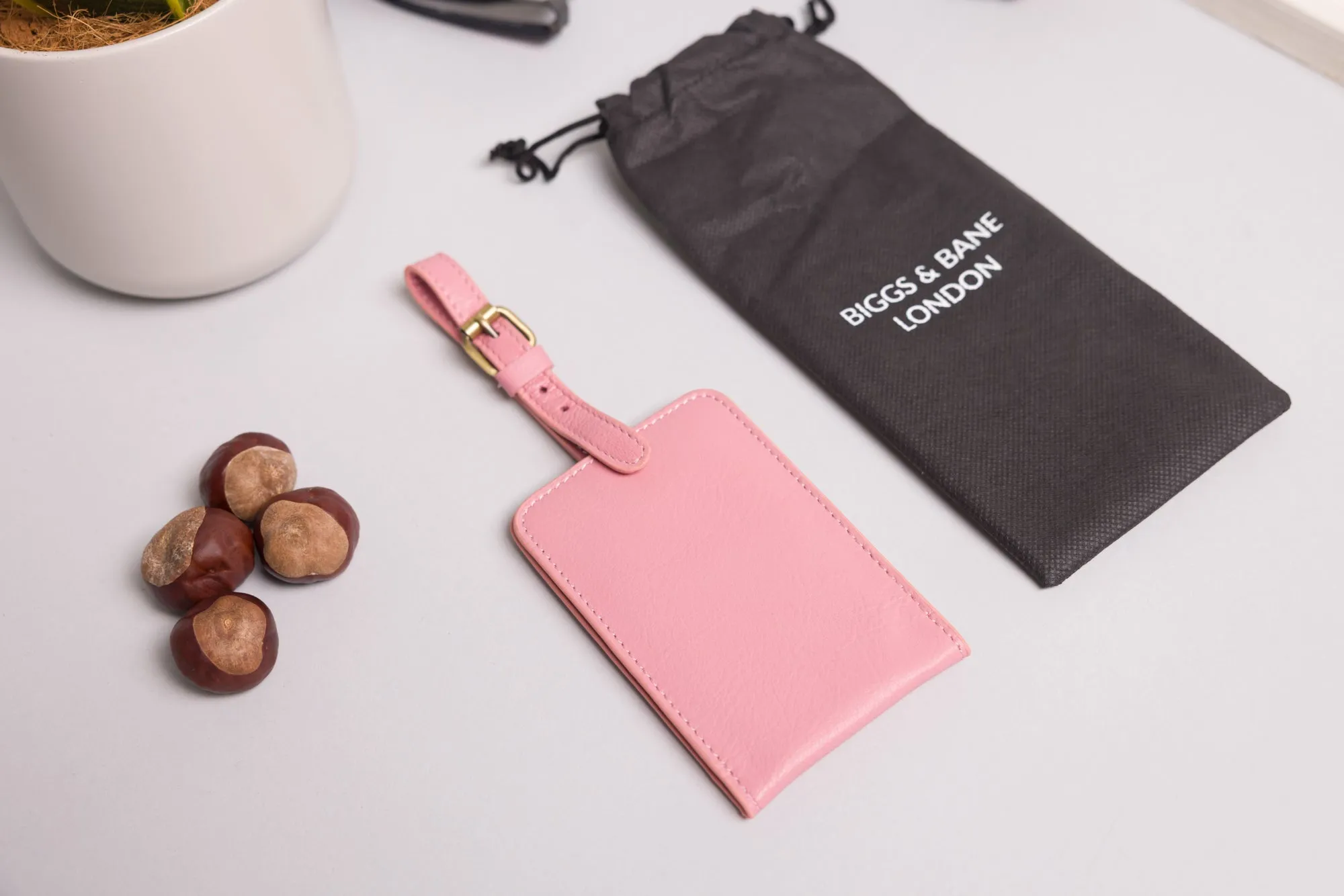 Personalised Engraved Pink Leather Luggage Tag