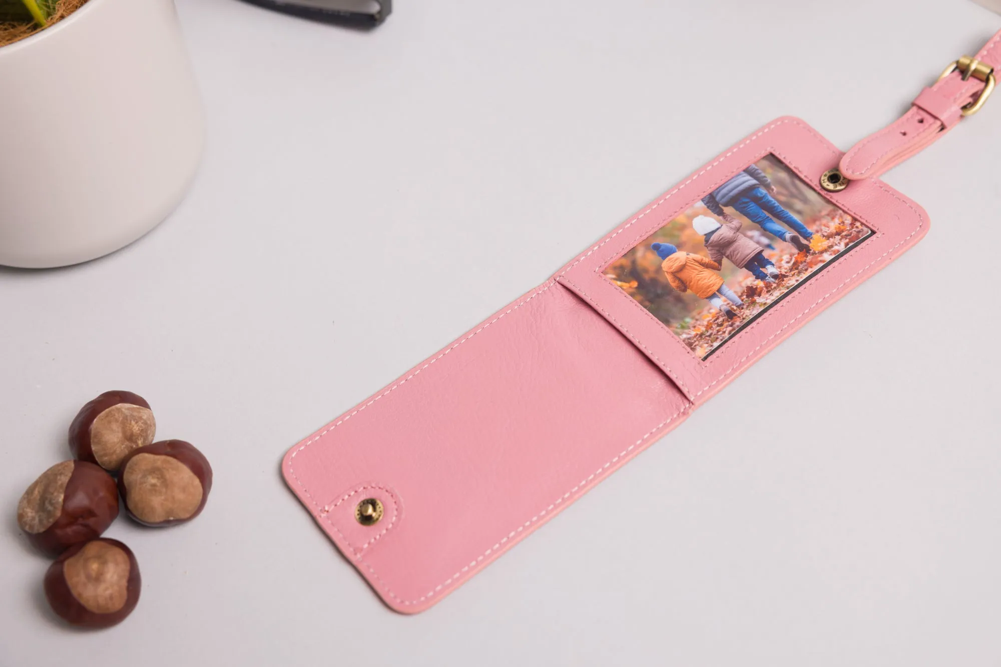 Personalised Engraved Pink Leather Luggage Tag