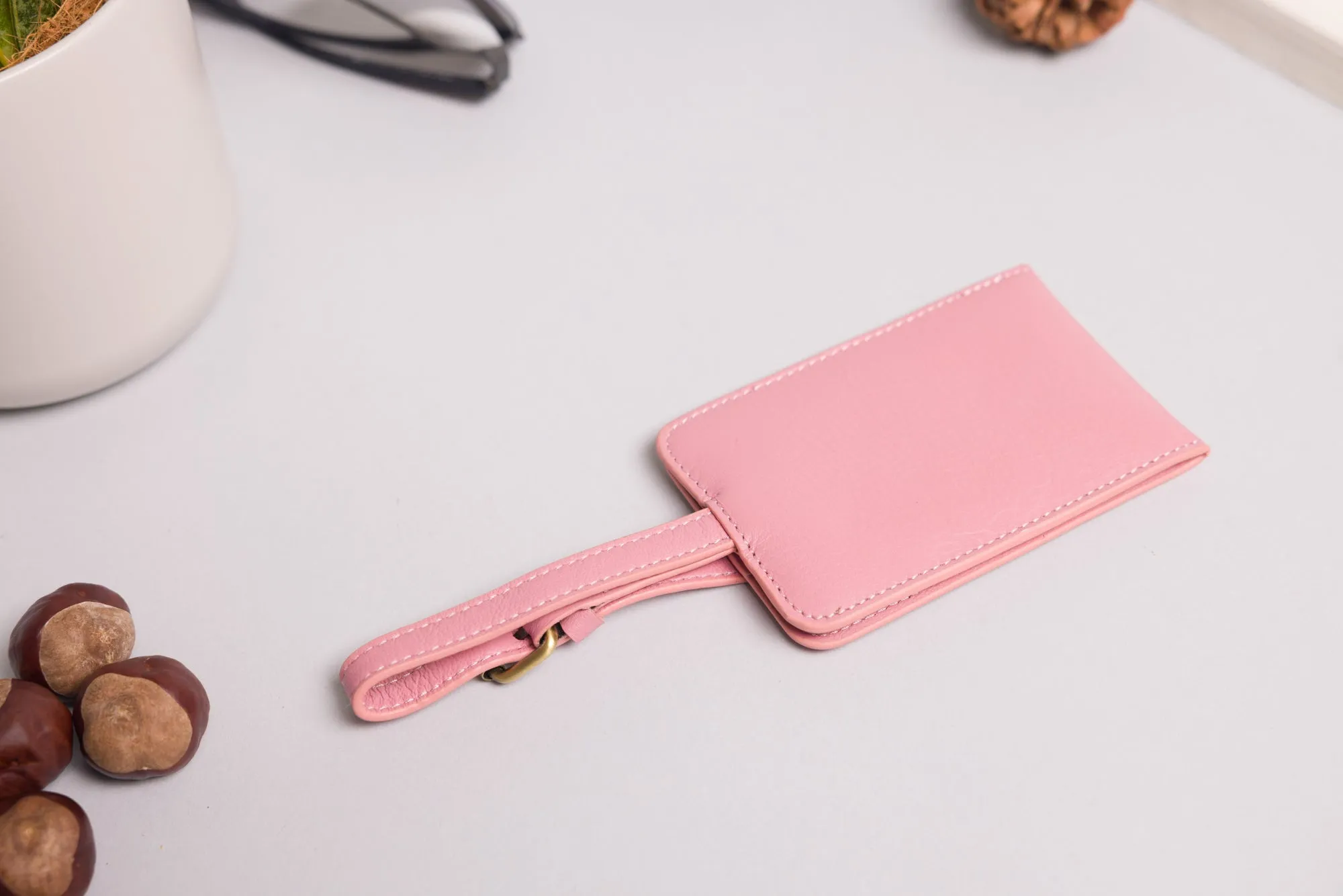 Personalised Engraved Pink Leather Luggage Tag