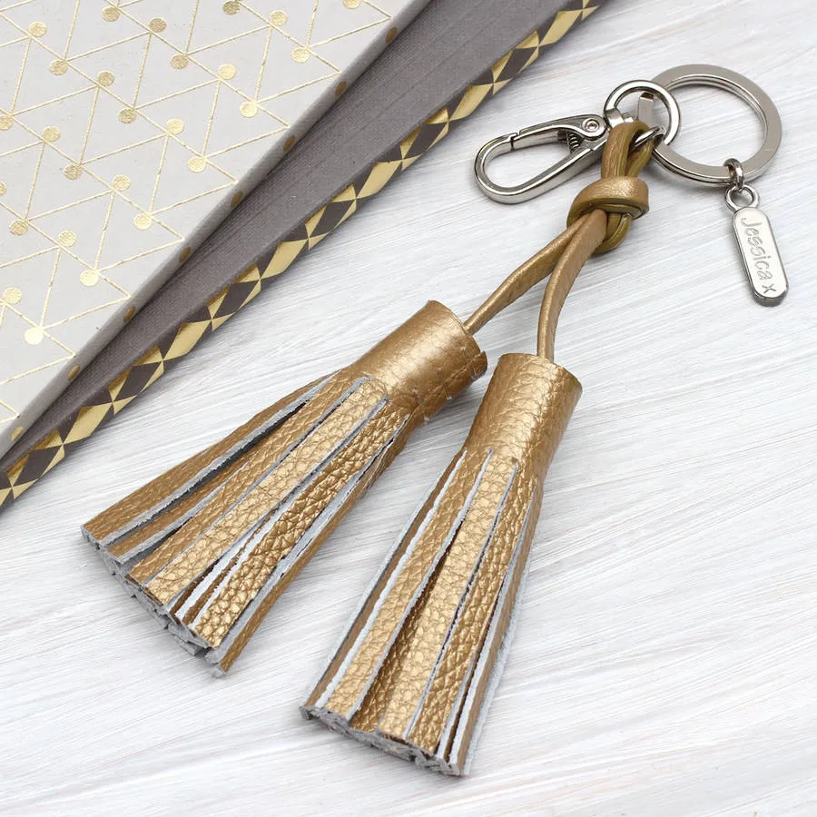 Personalised Luxury Nappa Leather Tassel Bag Charm