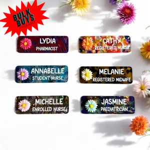 Personalised Patterned acrylic Coloured flower Name Badges Printed